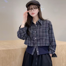 格子2025秋天新款黑米休闲衬衫女高级感小个子长袖上衣设计感小众