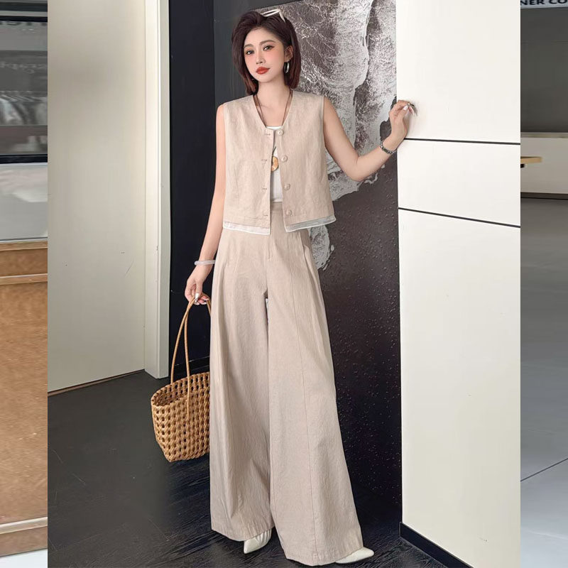 早春氛围感穿搭老钱风棉麻马甲阔腿裤套装女气质松弛感轻熟两件套
