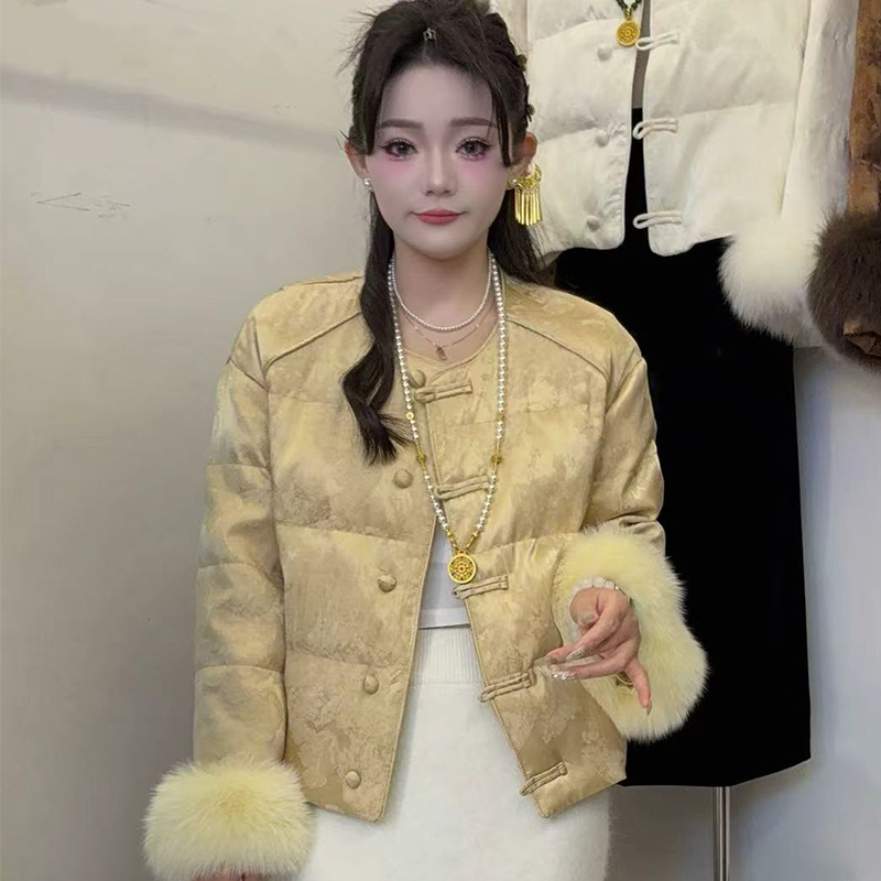 糖宝新中式风提花盘扣羽绒服女