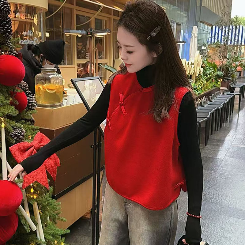 N+拜年新中式立领斜襟盘扣马甲女短款保暖内搭马夹上衣外套本命年,女装/女士精品,马夹,淘宝优惠券,粉丝福利购,淘宝优惠卷