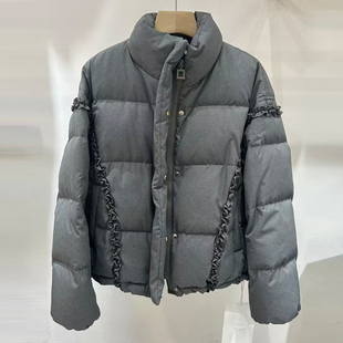 锦衣阁美式复古立领灰色面包服羽绒服女宽松保暖外套6818