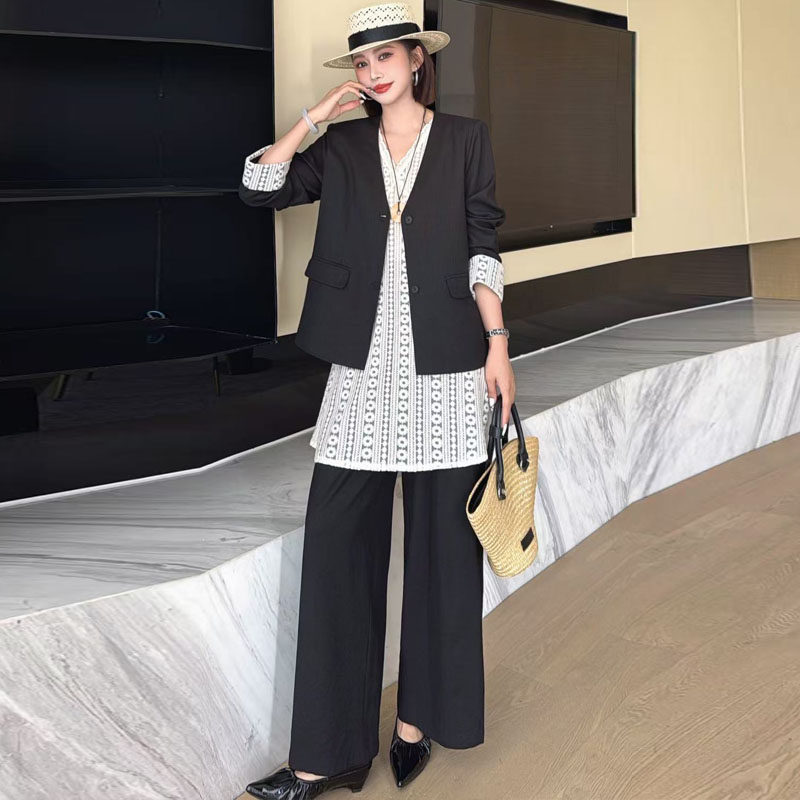亚麻韩系通勤西装外套阔腿裤时尚套装女三件套2026春季新款高级感