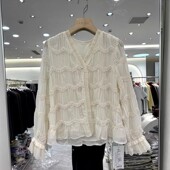 外穿衬衫 里亚尔甜美风木耳花边V领女小衫 新款 巨好看2026春季 长袖