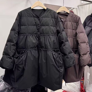 弧线剪裁90白鸭绒羽绒服女中长款宽松显瘦保暖外套冬季娃娃装上衣