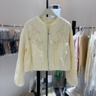 亚麻超好看的H26-9835刺绣短外套女2026新款春季小个子棒球服宽松