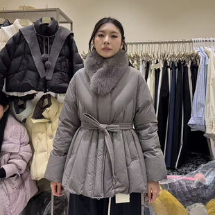 尹谜小香风90新国标羽绒服女中长款 收腰显瘦狐狸毛领加厚外套冬季