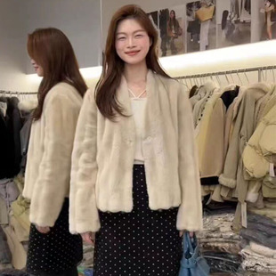 ZJA.SHANG588157防水貂毛外套女短款加厚高级感皮毛一体外套上衣