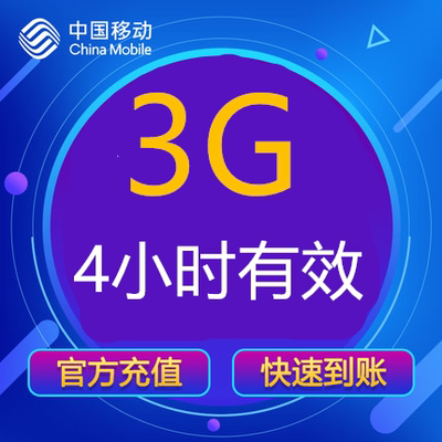 浙江移动流量充值3GB全国流量包 4小时有效 不能提速