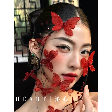 TM｜手作碎钻蝴蝶红色敬酒服搭配新娘（一对