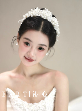 TM｜E22“韩剧女主”手作蕾丝珍珠软发箍新娘结婚头饰搭配