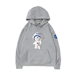 NASA潮牌联名机器猫哆啦A梦小叮当加绒连帽卫衣服男女情侣装秋冬