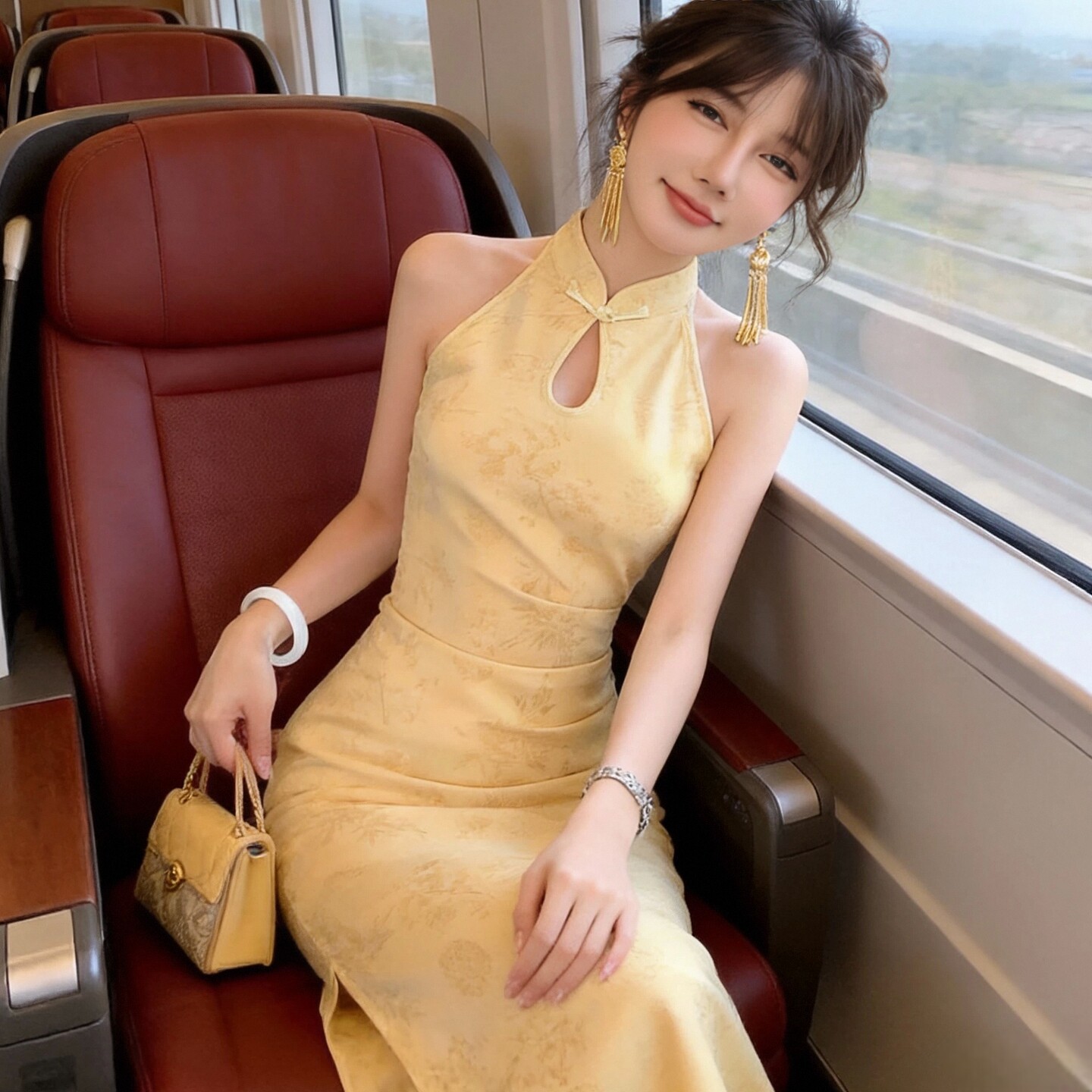新中式改良旗袍连衣裙女无袖挂脖收腰显瘦高级感年轻女人味包臀裙
