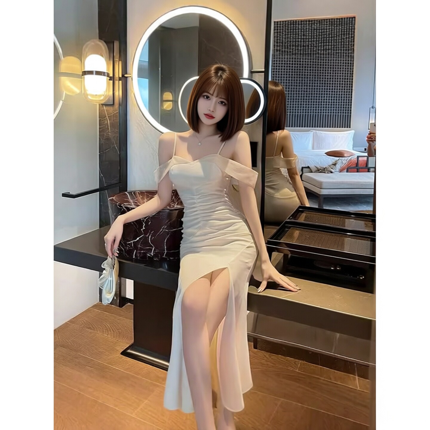 性感吊带晚礼服足浴K歌沐足技师工作服气质显瘦连衣裙柔式工作服