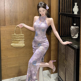 新中式改良旗袍古典舞时尚开叉连衣裙足浴SPA技师工作服柔式工衣