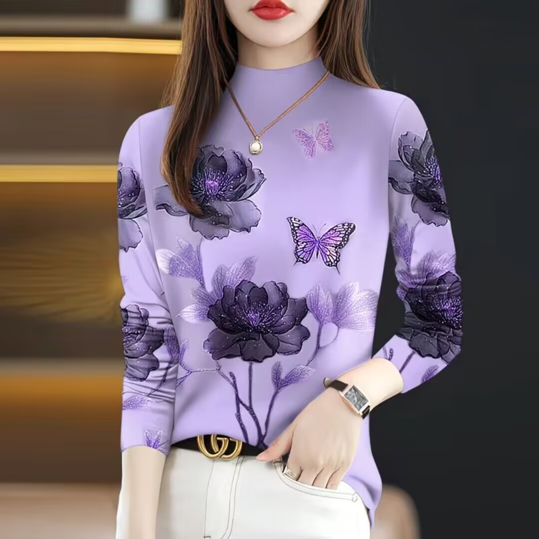 半高领长袖遮肚T恤女上衣