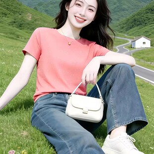 大码 新款 减龄洋气上衣2026时尚 圆领T恤短袖 打底 清仓捡漏 女装 夏季