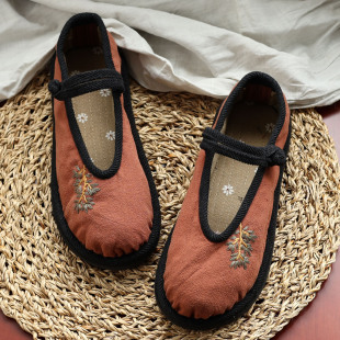 手工刺绣小花女士布鞋夏款复古休闲布鞋女款透气布鞋舒适不累脚