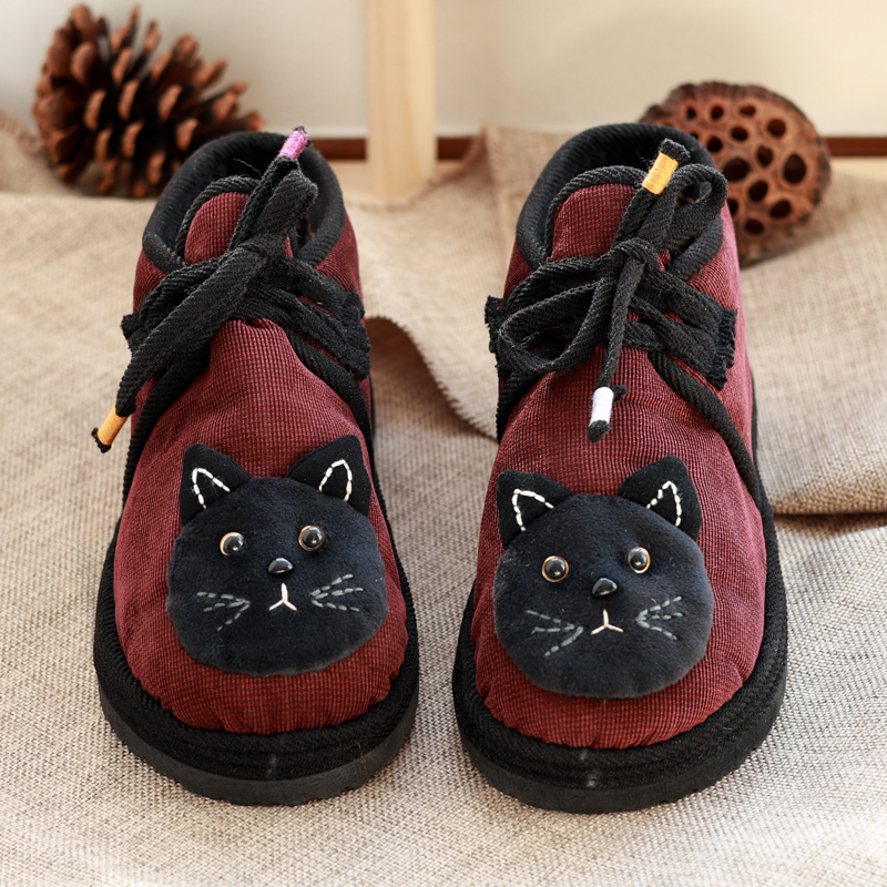 小猫刺绣鞋子女冬加绒加厚保暖冬鞋2024新款女鞋软底不累脚布鞋