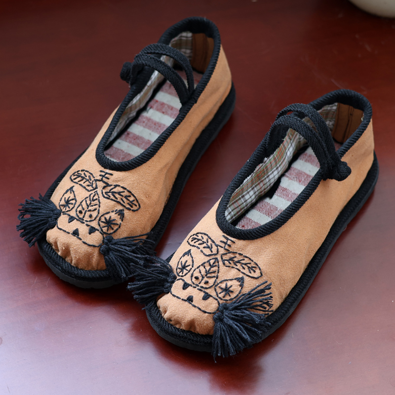 手工刺绣小老虎布鞋女2024新款复古布鞋休闲布鞋软底布鞋女单鞋