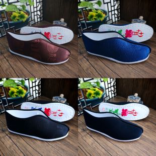 男士 男祝寿寿鞋 棉鞋 底绣莲花棉布鞋 殡葬用品 老人冲喜老北京鞋 寿鞋