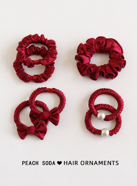 红色系高弹力扎头发发绳简约百搭蝴蝶结马尾丸子头皮筋女头饰头绳