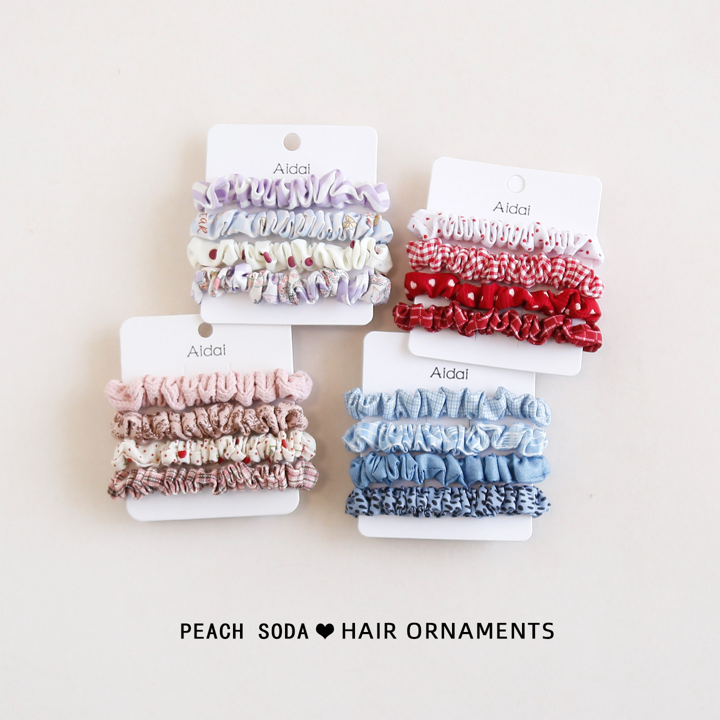 4根装！简约格纹布艺发圈小肠圈高弹性皮筋发绳日常甜美扎发头绳