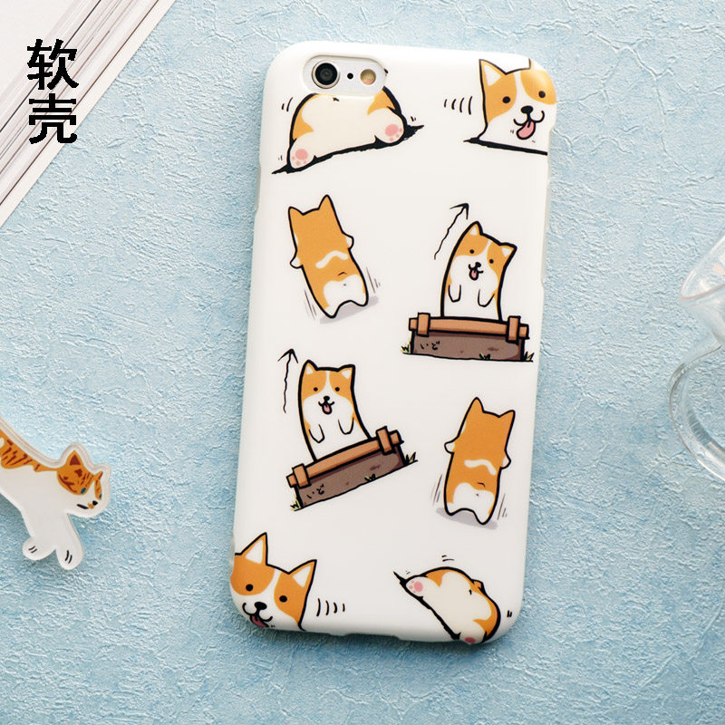 iphone6s手机壳7plus可爱原创挂绳7柯基狗狗 磨砂潮流8plus全包软