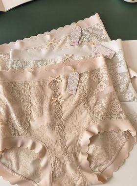 贝莱娅3394高腰蕾丝收腹三角裤亲肤柔软桑蚕丝底裆包臀内裤女