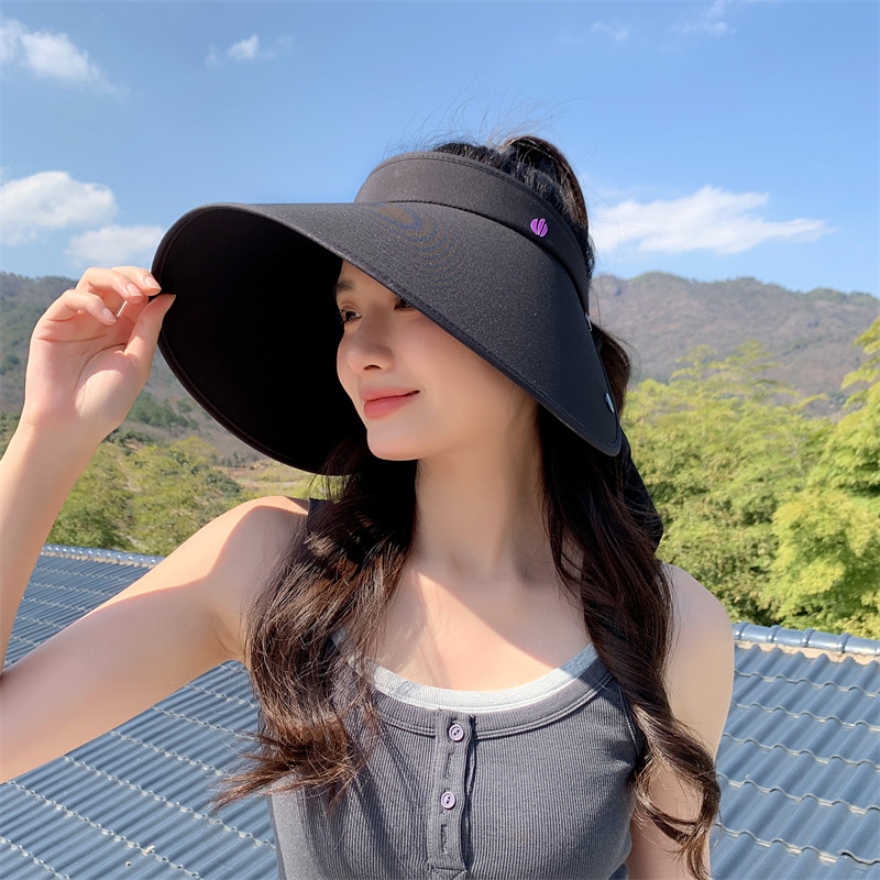 【5.0升级大檐带护颈】新款雾面丝绒黑胶遮阳空顶帽女夏季防晒帽