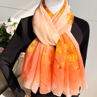 杭州丝巾女冬季长款雪纺围巾春秋韩版百搭沙巾印花披肩防晒沙滩巾