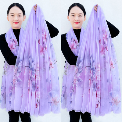 玉兰香芋紫色围巾女时尚新款高档鳄鱼皱春秋百搭围脖护颈洋气丝巾
