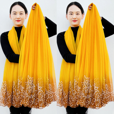 高档鳄鱼皱丝巾冬季时尚洋气满天星纱巾中年围巾长款百搭沙滩披肩