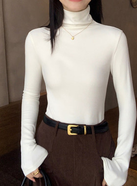 春秋冬季半高领打底衫正肩长袖t恤女磨毛加薄绒内搭修身百搭上衣