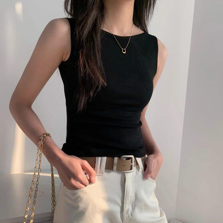 2026新款韩系无袖外穿内搭背心女夏季美式辣妹修身显瘦一字领上衣