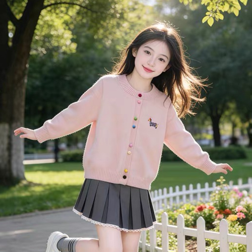 毛衣外套女春秋15初中学生13少女12岁大童韩系针织开衫超好看上衣