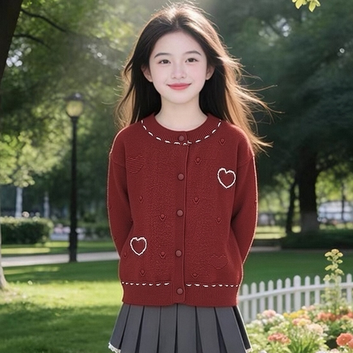 女童针织开衫春秋装2026新款小女孩圆领百搭上衣洋气儿童毛衣外套