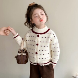 女童毛衣加绒一体绒圆领套头秋冬季女宝宝儿童红色上衣加厚针织衫