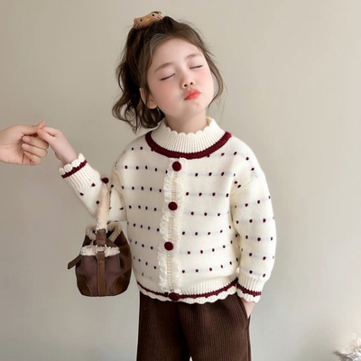 女童毛衣加绒一体绒圆领套头秋冬季女宝宝儿童红色上衣加厚针织衫