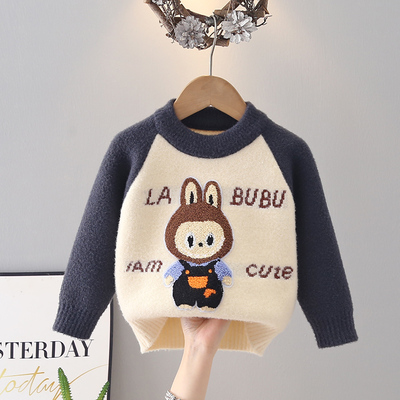 男童毛衣宝宝加绒加厚秋冬季2025新款卡通儿童针织打底衫圆领衣服