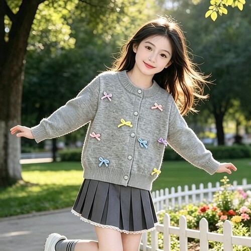 女童针织开衫2026秋季新款儿童毛衣外套甜美蝴蝶结百搭秋冬装上衣