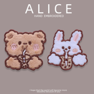 毛绒熊兔子刺绣贴衣服龙骧包帽子补丁贴手帐DIY时尚 布贴粘 百搭装