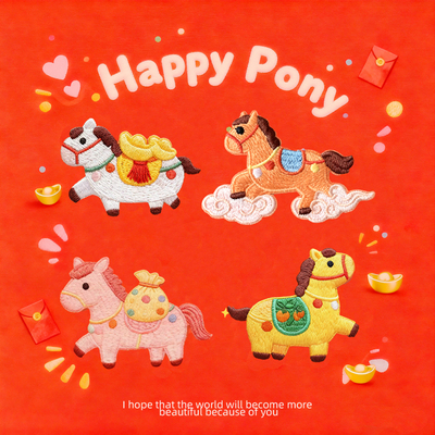 马年小马补丁贴刺绣贴手账书包围巾自粘布贴手机羽绒服装饰贴衣服