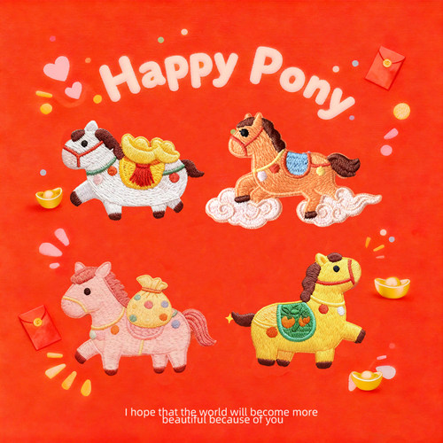 马年小马补丁贴刺绣贴手账书包围巾自粘布贴手机羽绒服装饰贴衣服