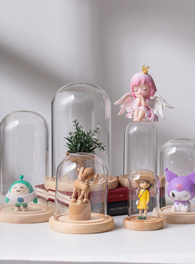 永生花摆放玻璃罩透明展示盒人偶圣诞树积木手模桌面干花摆件手办