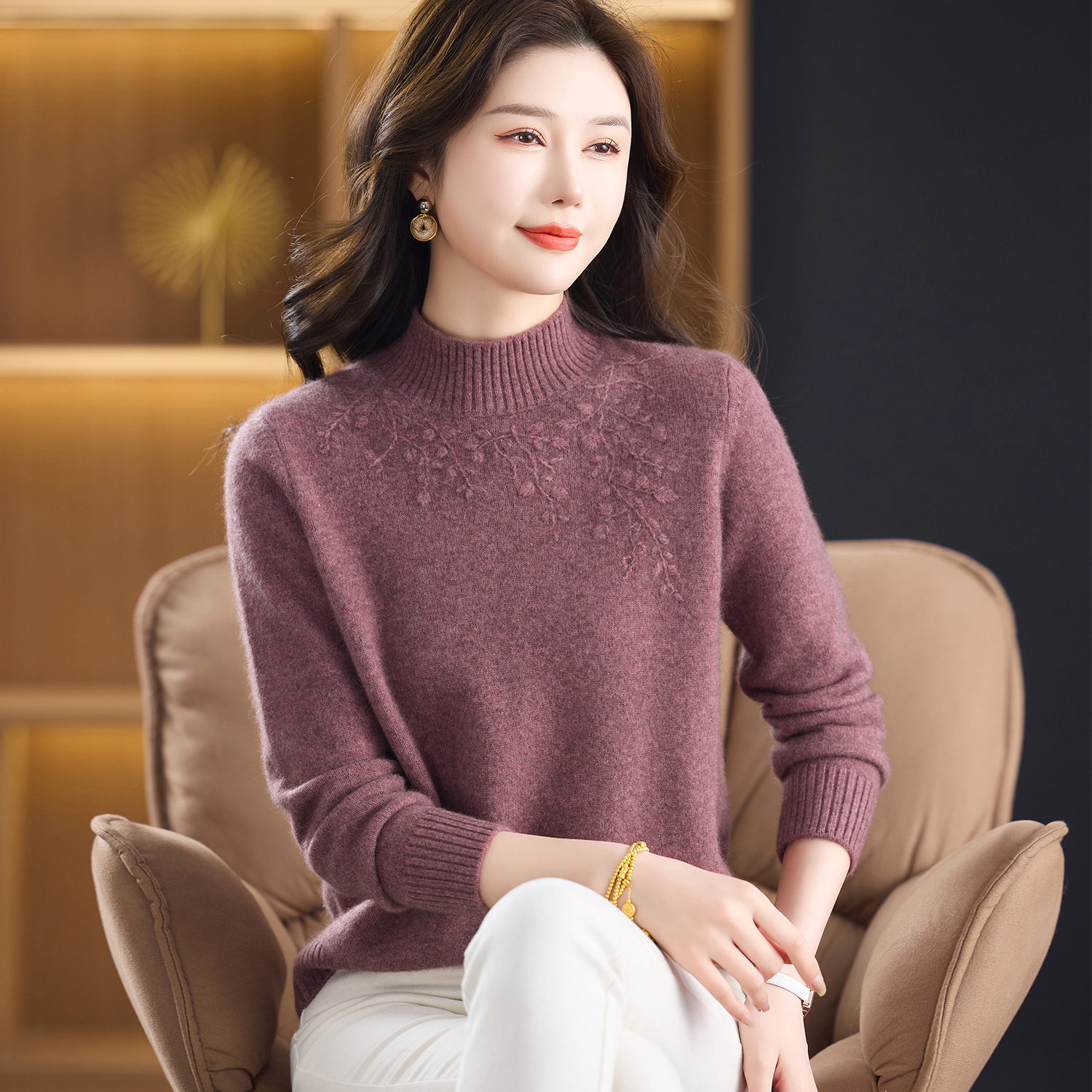 纯山羊绒衫中老年加厚套头毛衣