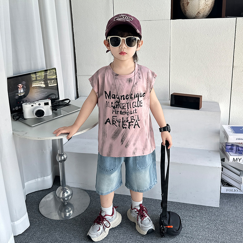 男童夏装套装2025新款儿童夏季背心两件套宝宝男孩薄款牛仔短裤潮