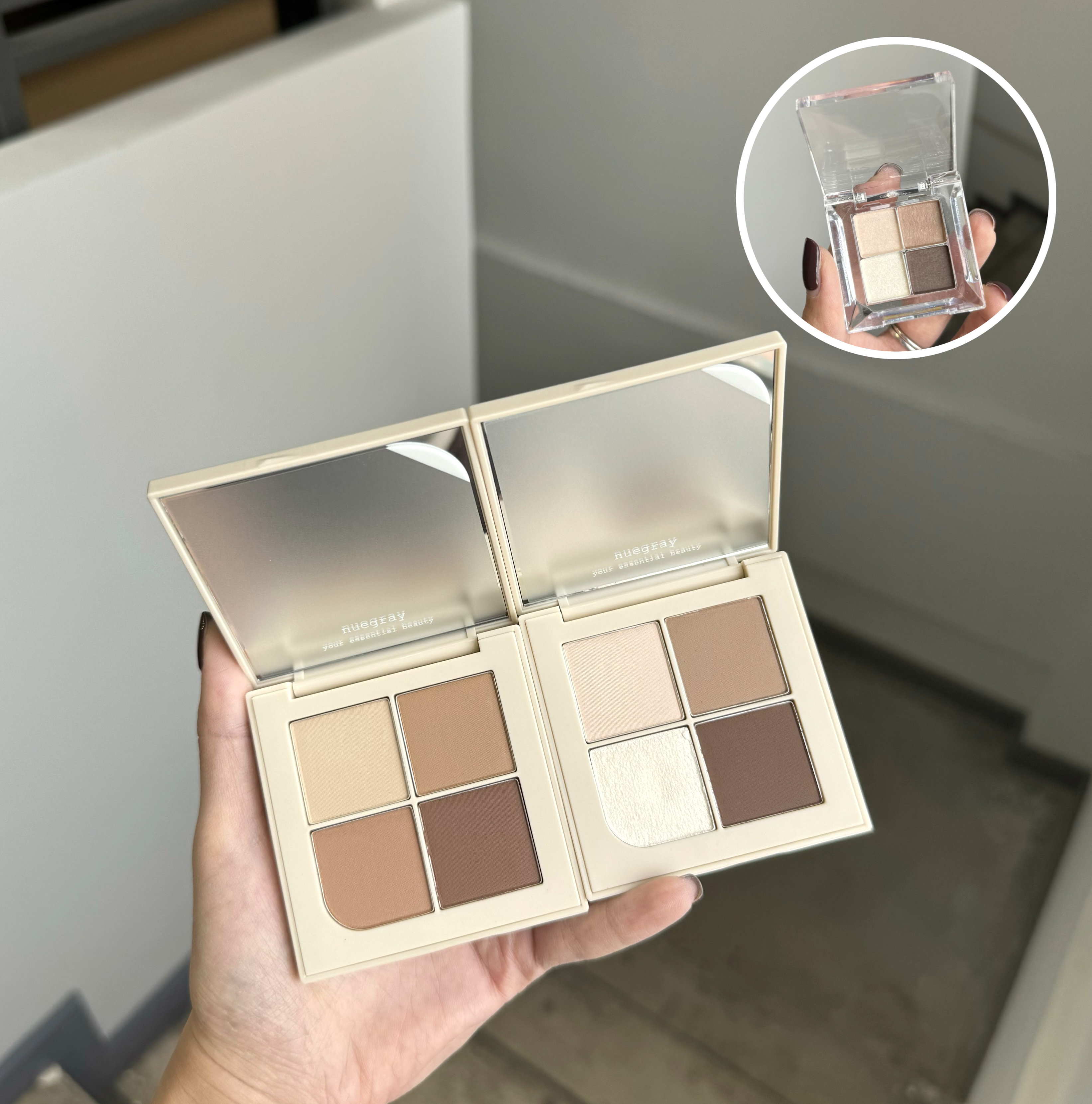 韩国小众Nuegray哑光珠光新essential eye四色眼影腮红膏试色
