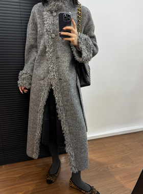 多金-复古风毛边长款羊毛外套（含91.6绵羊毛）866-25150