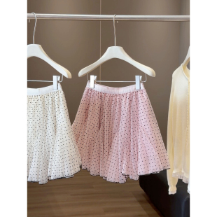 高腰甜美百搭荷叶边短裙 小个子韩版 粉色波点半身裙女2026夏季 新款
