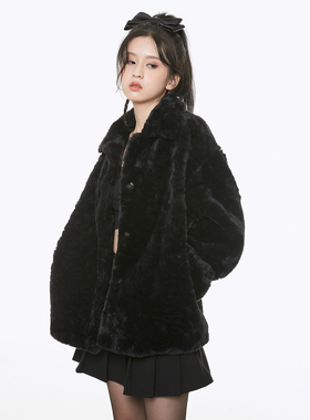 JOSS STUDIOS原创2025冬季仿兔毛中长款仿皮草外套时髦宽松大衣女
